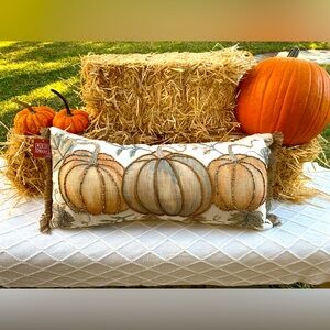 Fall Decor 14”x30” Pillow Long Beautiful Beaded Pumpkins Designed Harvest Fall